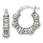 Sterling Silver Antiqued Textured Bamboo Round Hoop Earrings
