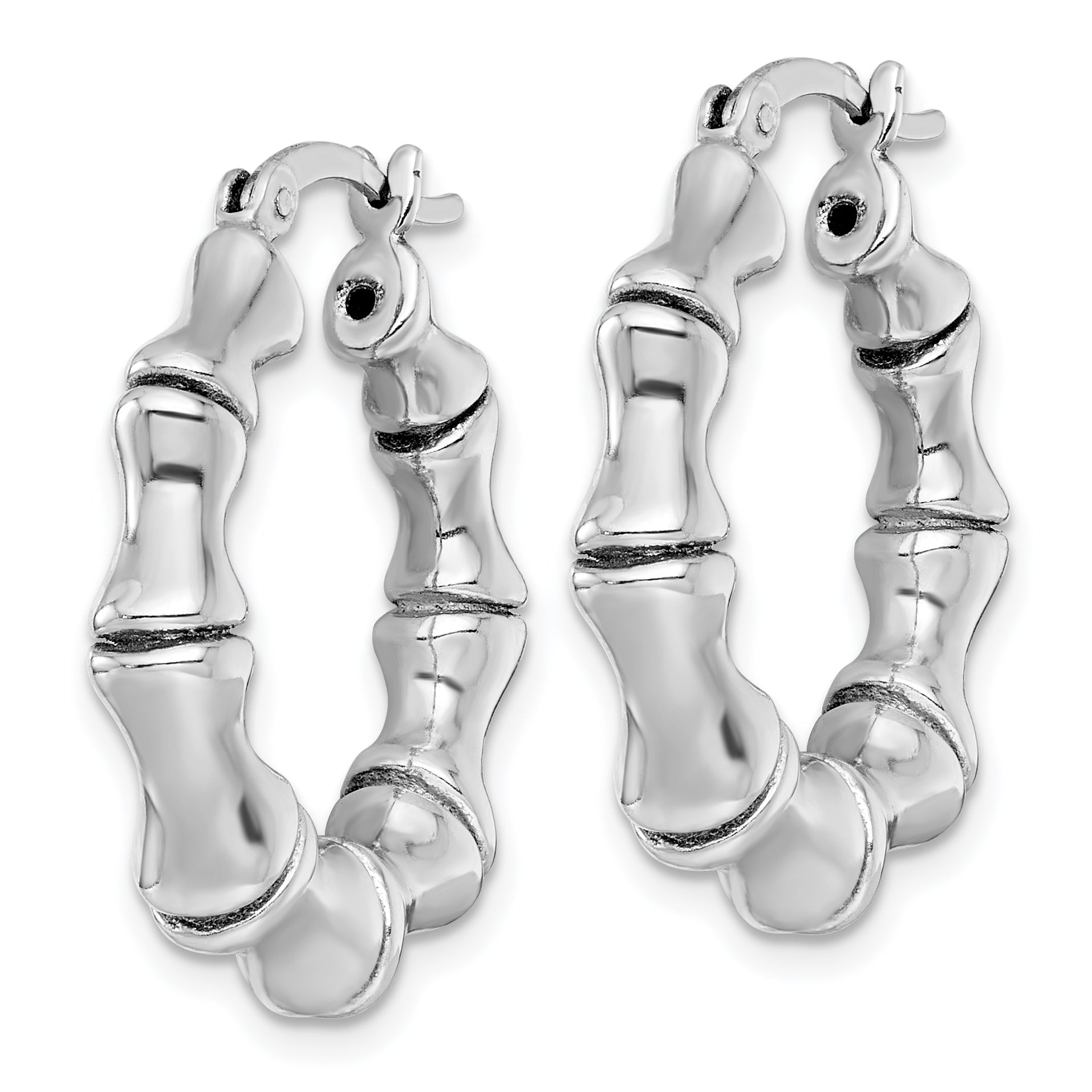 Sterling Silver Rhodium-plated Polished Bamboo Round Hoop Earrings Secondary image