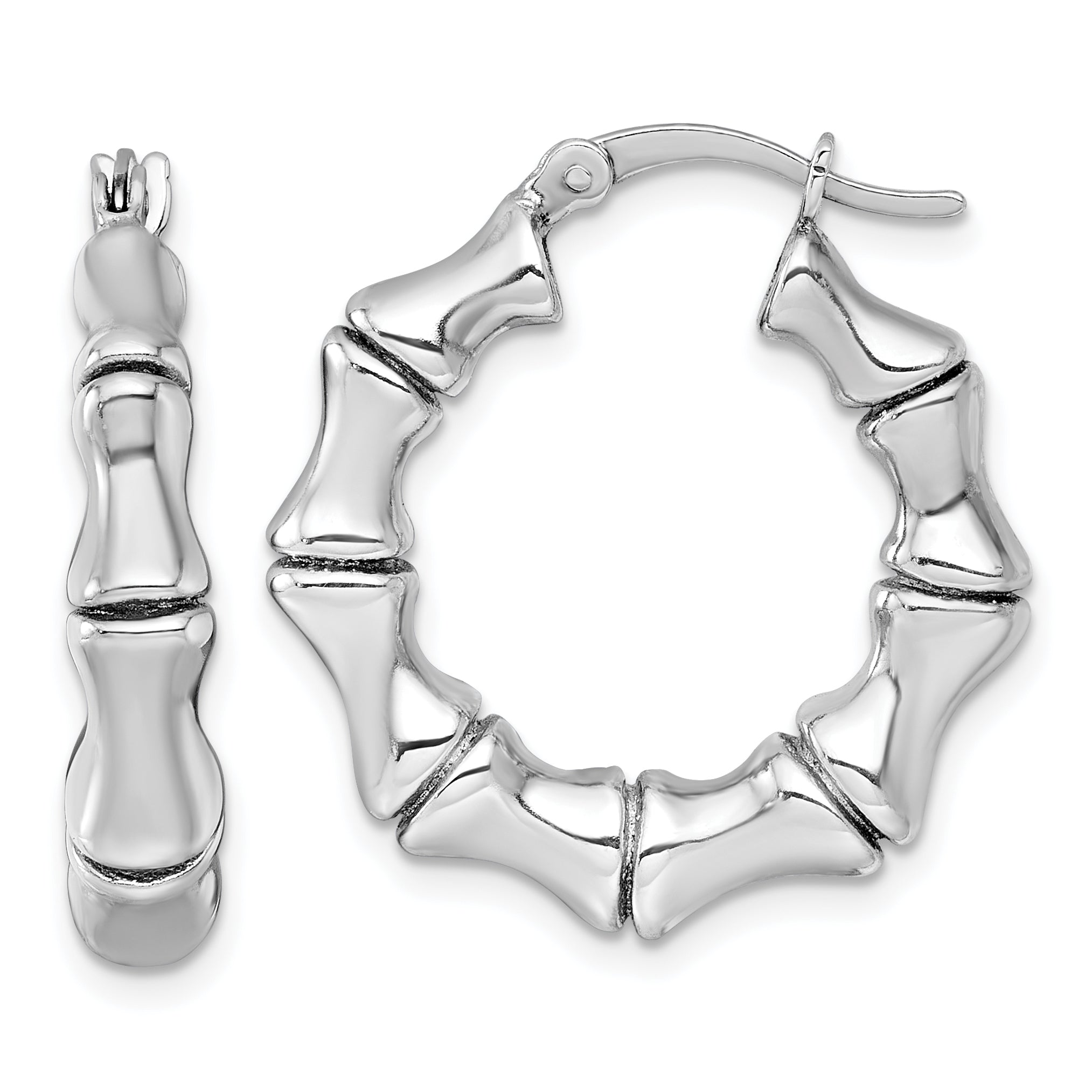 Sterling Silver Rhodium-plated Polished Bamboo Round Hoop Earrings Main image