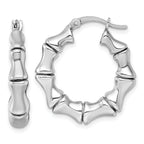 Sterling Silver Rhodium-plated Polished Bamboo Round Hoop Earrings