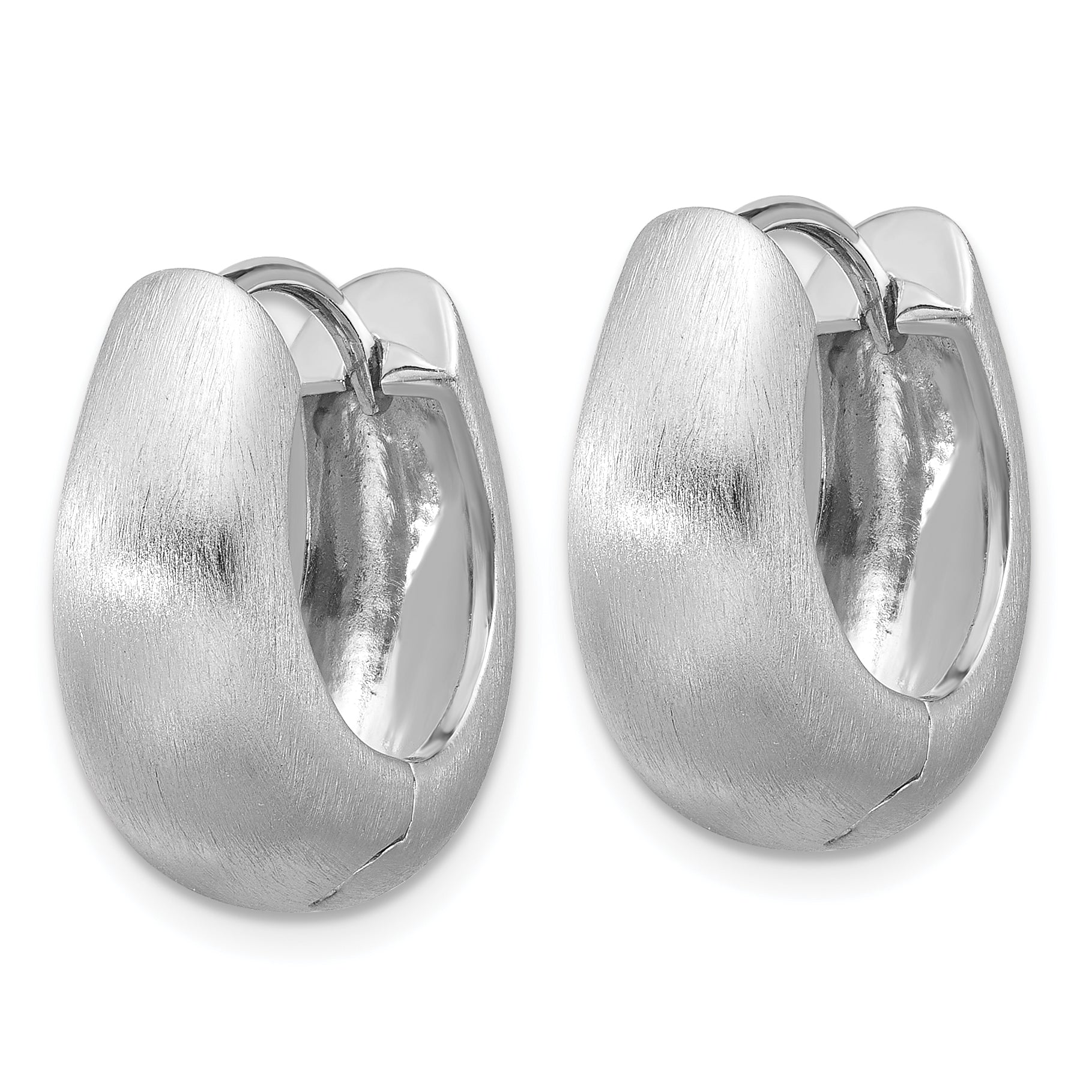 Sterling Silver Rhodium-plated Brushed Tapered Hinged Hoop Earrings Secondary image