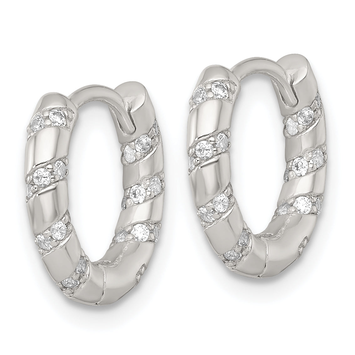 Sterling Silver Polished CZ Round Hinged Hoop Earrings Secondary image