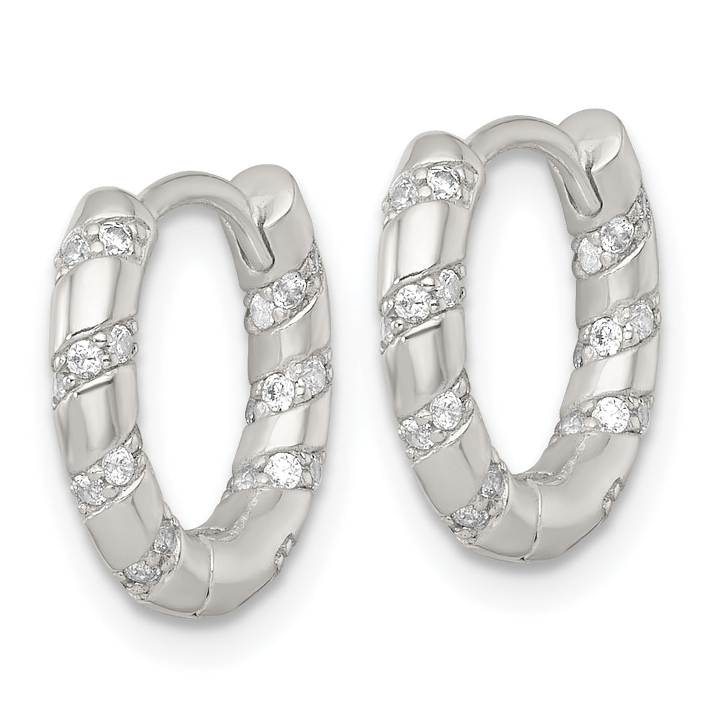 Sterling Silver Polished CZ Round Hinged Hoop Earrings