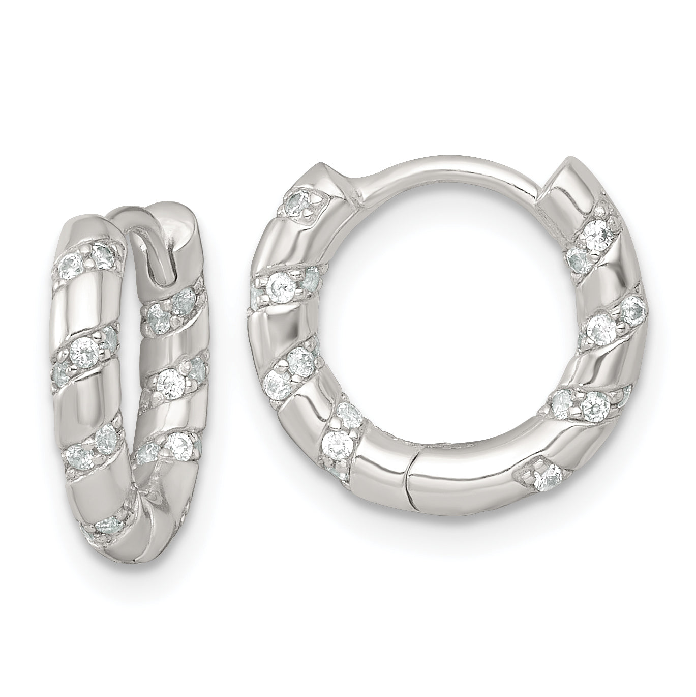 Sterling Silver Polished CZ Round Hinged Hoop Earrings Main image