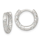 Sterling Silver Polished CZ Round Hinged Hoop Earrings