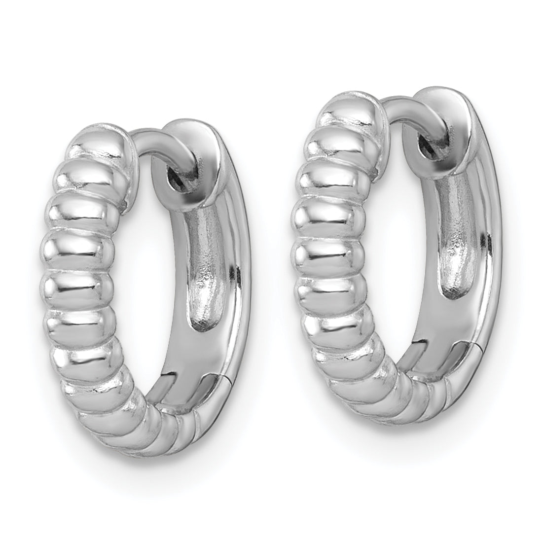 Sterling Silver Rhodium-plated Polished Grooved 3.00 x 13mm Round Hinged Hoop Earrings Secondary image