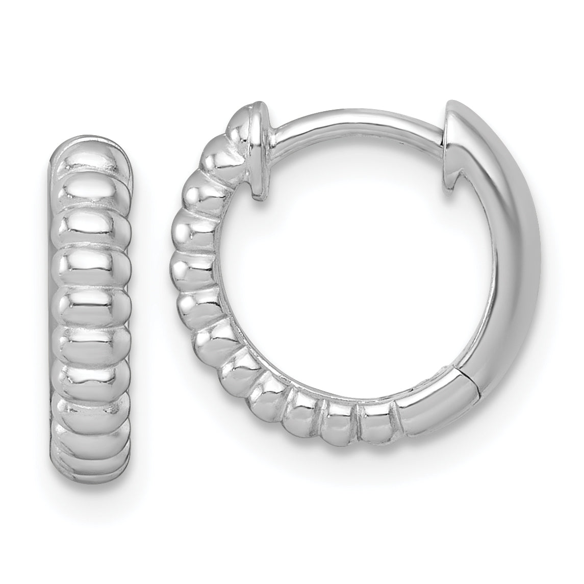 Sterling Silver Rhodium-plated Polished Grooved 3.00 x 13mm Round Hinged Hoop Earrings Main image