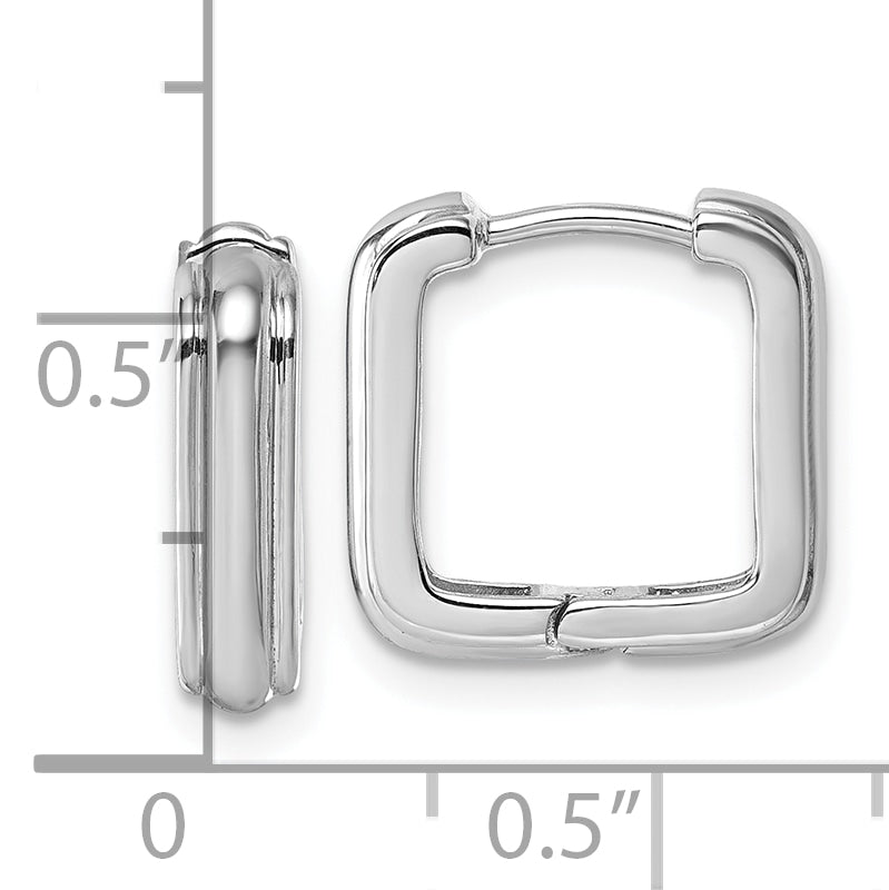 Sterling Silver Rhodium-plated Polished And Grooved 3.5mm x 14mm Square Hinged Hoop Earrings