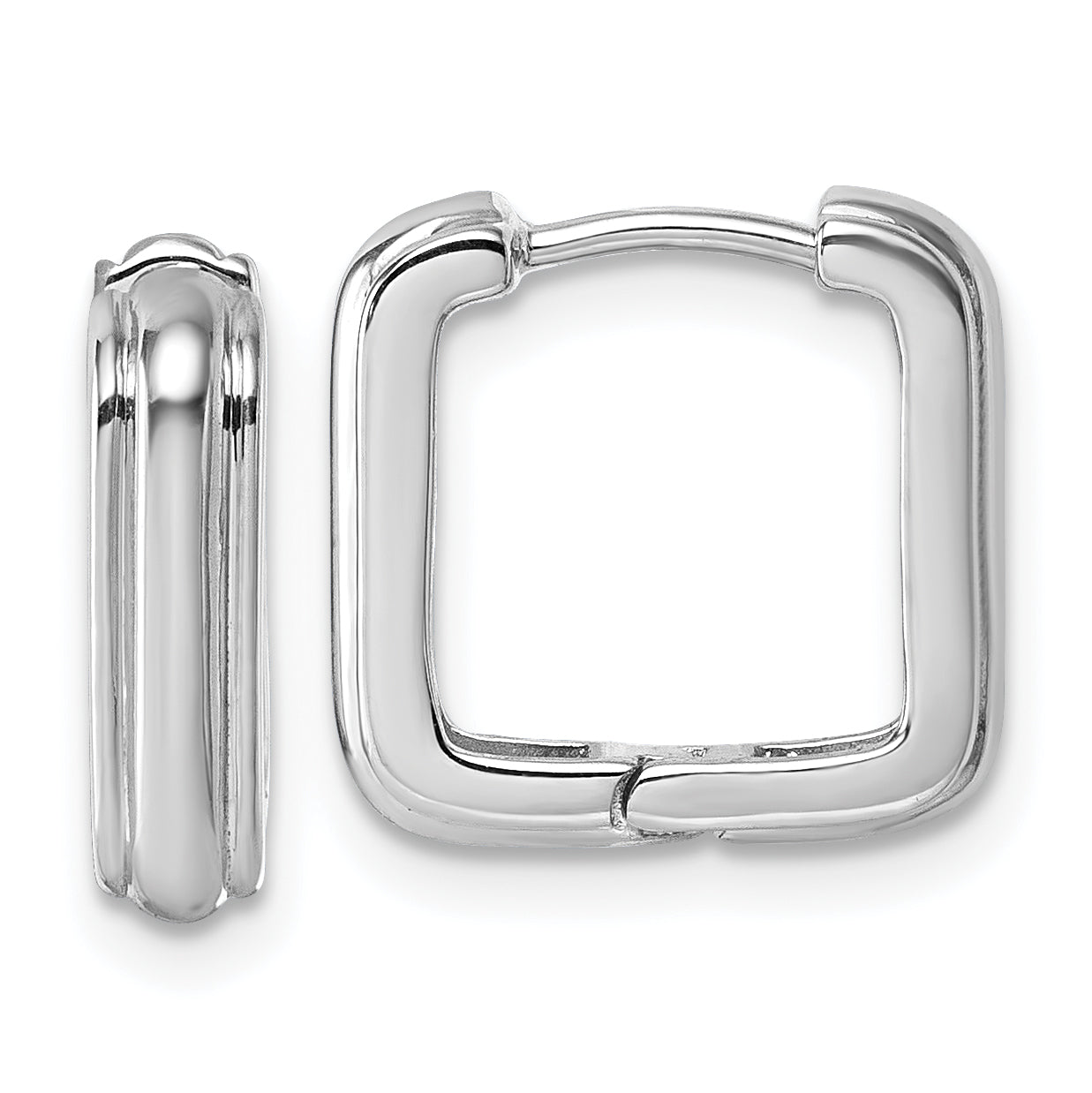 Sterling Silver Rhodium-plated Polished And Grooved 3.5mm x 14mm Square Hinged Hoop Earrings Main image