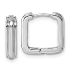 Sterling Silver Rhodium-plated Polished And Grooved 3.5mm x 14mm Square Hinged Hoop Earrings