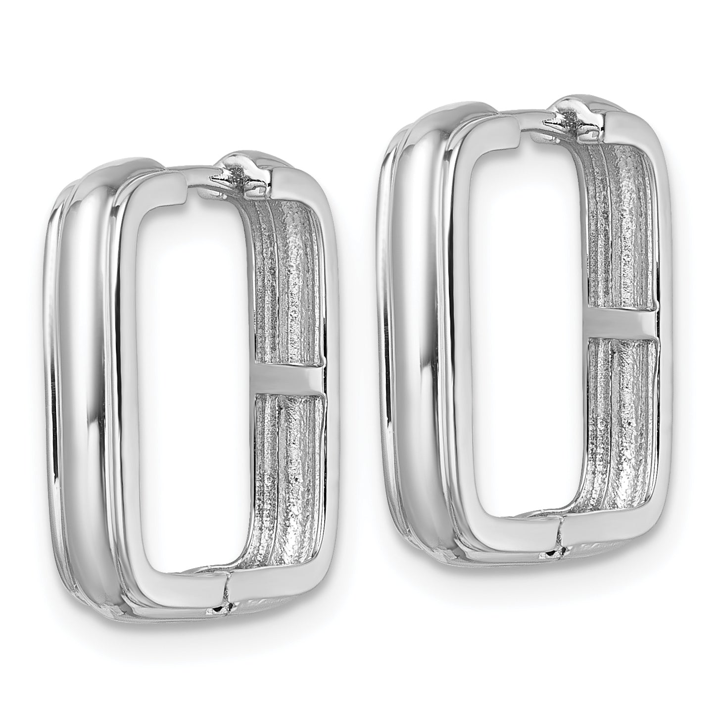 Sterling Silver Rhodium-plated Polished And Grooved 3.5mm x 17mm Square Hinged Hoop Earrings Secondary image