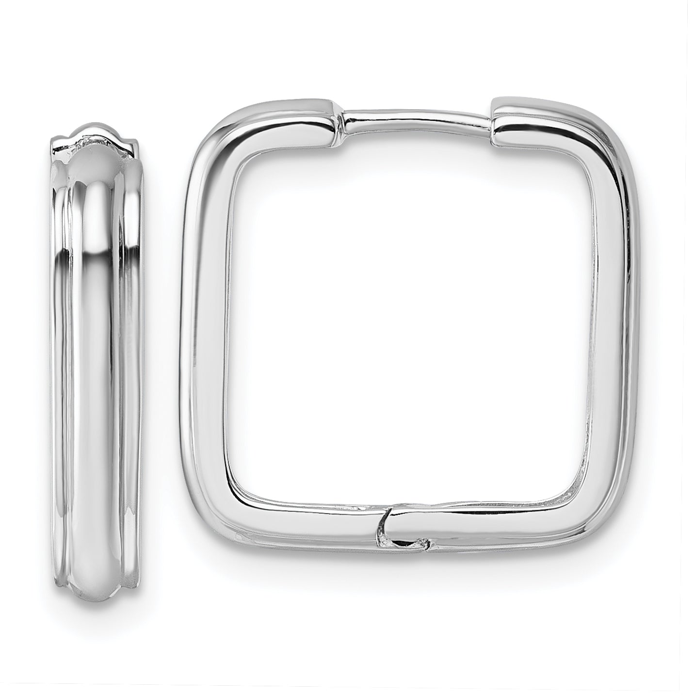 Sterling Silver Rhodium-plated Polished And Grooved 3.5mm x 17mm Square Hinged Hoop Earrings Main image
