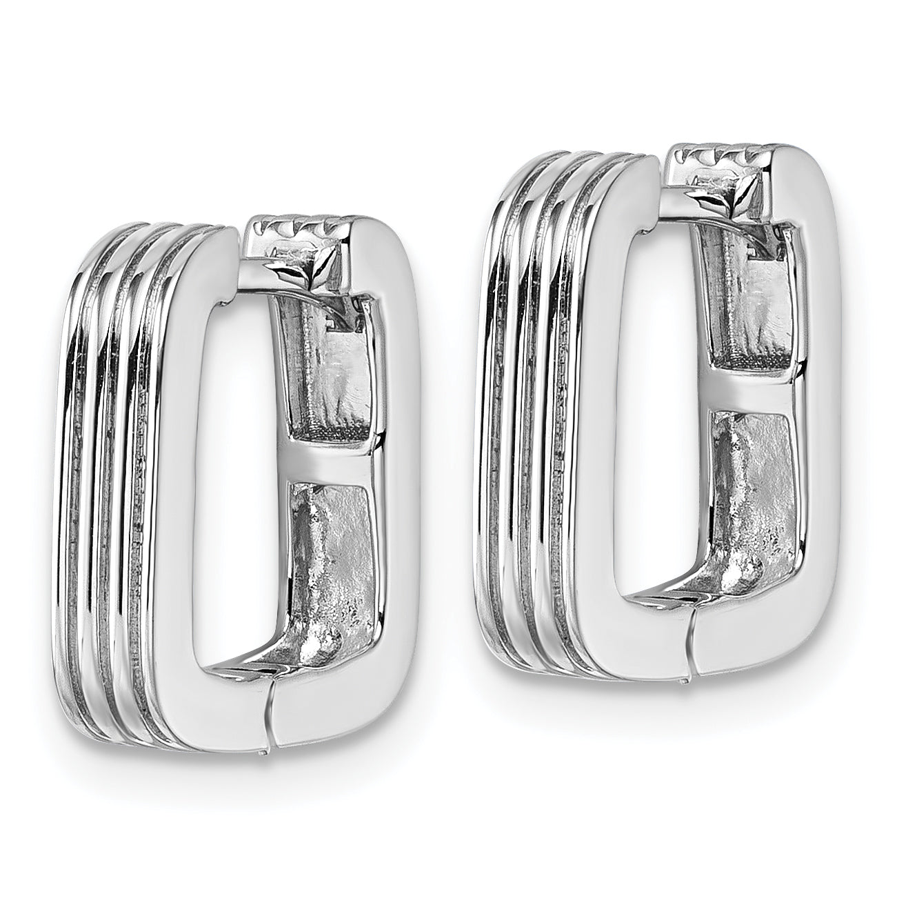 Sterling Silver Rhodium-plated Polished And Grooved 3.5mm x 14mm Square Hinged Hoop Earrings Secondary image