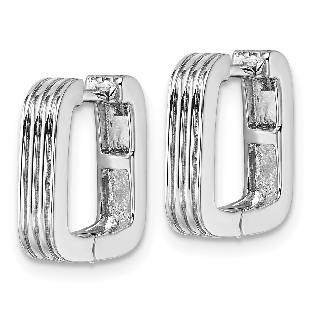 Sterling Silver Rhodium-plated Polished And Grooved 3.5mm x 14mm Square Hinged Hoop Earrings