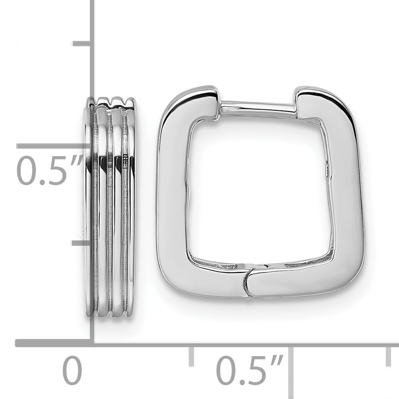Sterling Silver Rhodium-plated Polished And Grooved 3.5mm x 14mm Square Hinged Hoop Earrings