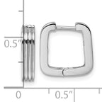 Sterling Silver Rhodium-plated Polished And Grooved 3.5mm x 14mm Square Hinged Hoop Earrings