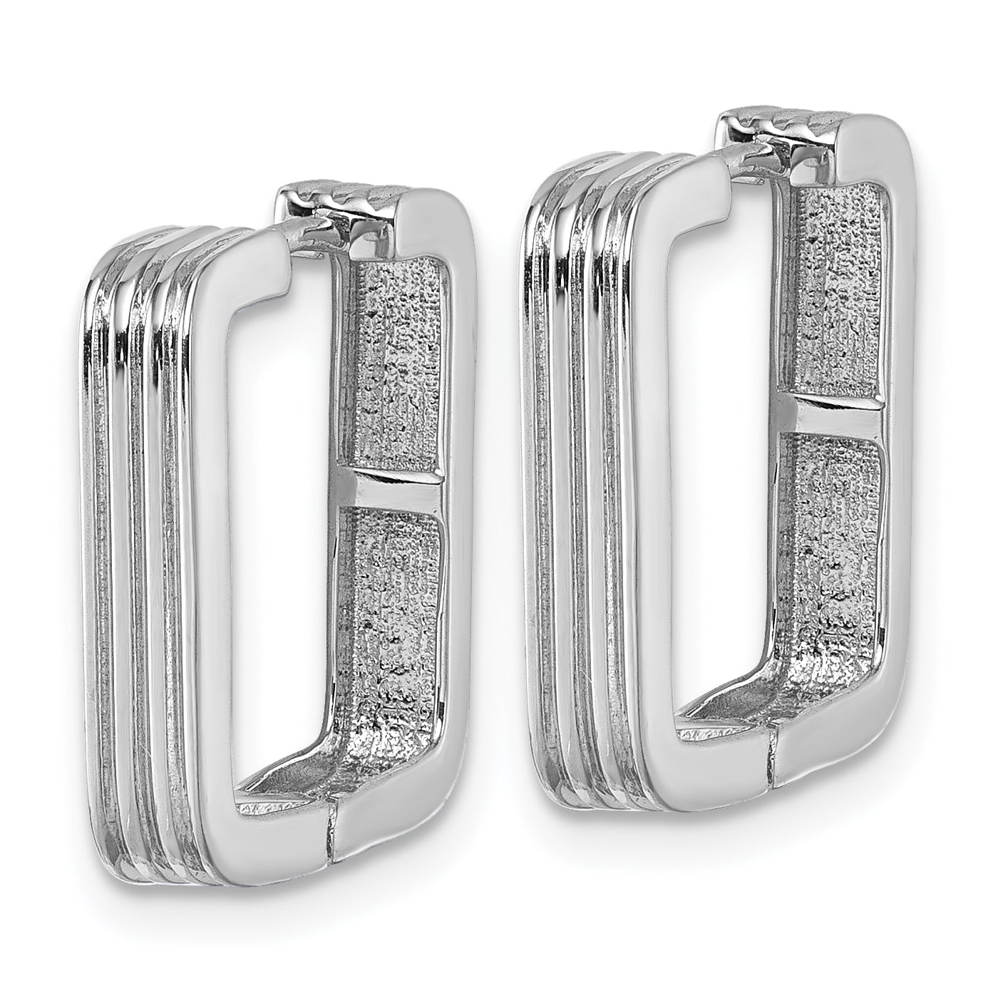 Sterling Silver Rhodium-plated Polished And Grooved 3.5mm x 17mm Square Hinged Hoop Earrings Secondary image