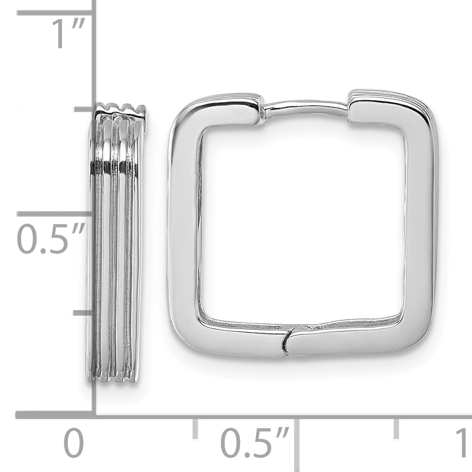 Sterling Silver Rhodium-plated Polished And Grooved 3.5mm x 17mm Square Hinged Hoop Earrings