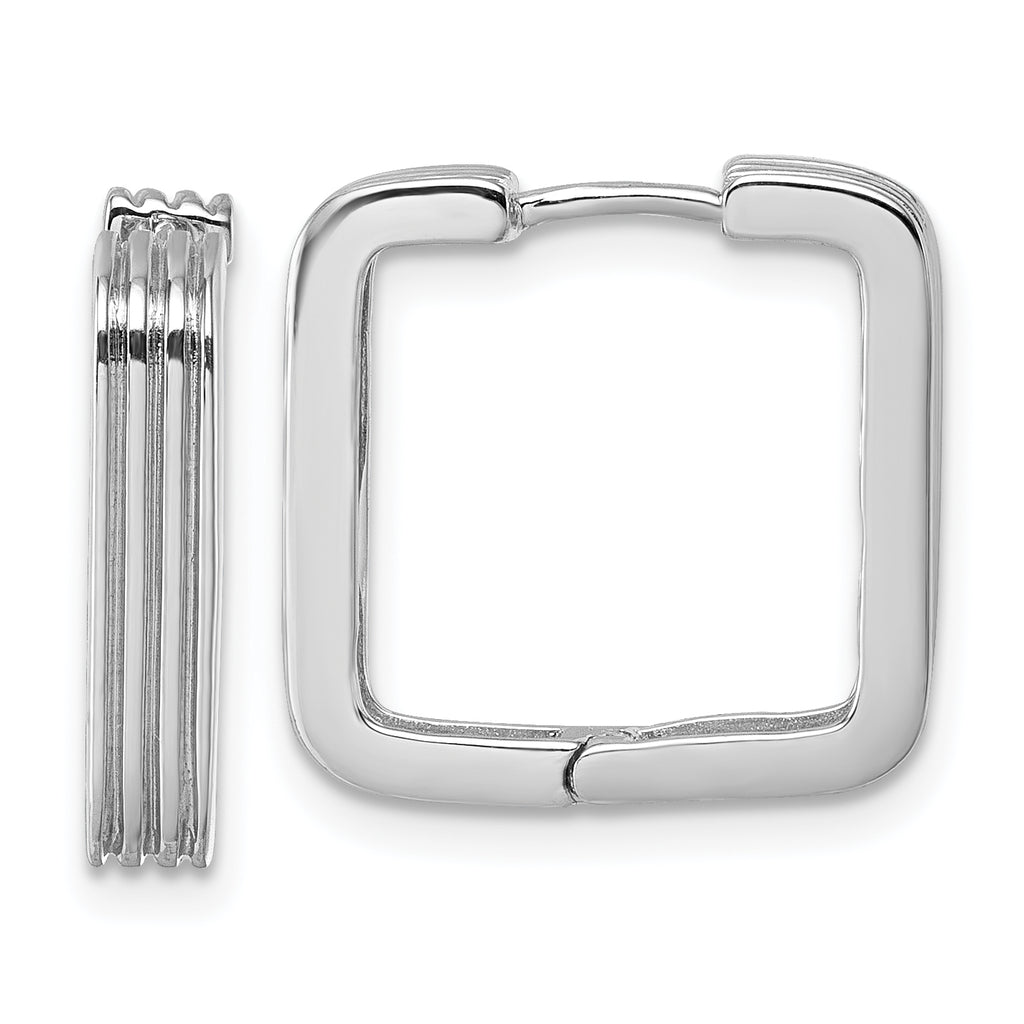 Sterling Silver Rhodium-plated Polished And Grooved 3.5mm x 17mm Square Hinged Hoop Earrings