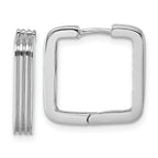 Sterling Silver Rhodium-plated Polished And Grooved 3.5mm x 17mm Square Hinged Hoop Earrings