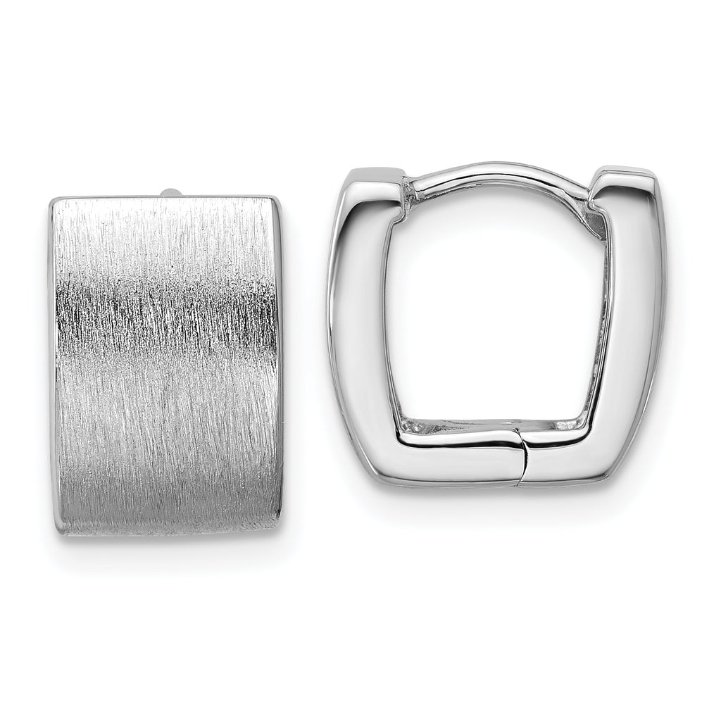 Sterling Silver Rhodium-plated Brushed 8.5mm x 12mm Square Hinged Hoop Earrings