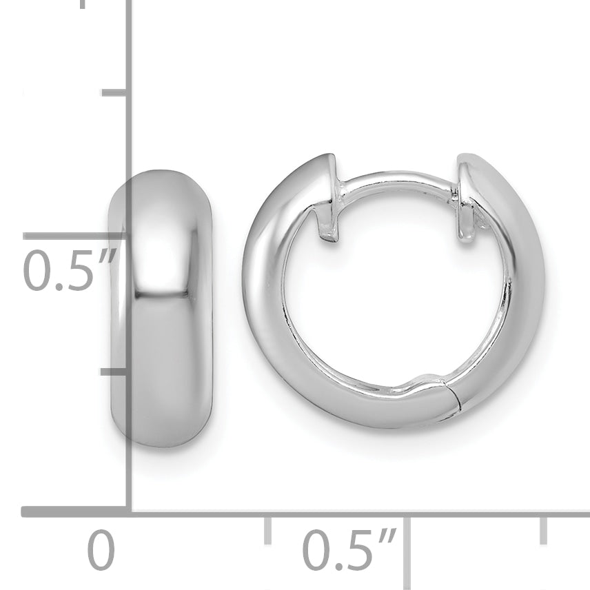 Sterling Silver Rhodium-plated Polished 5.00 x 14mm Round Hinged Hoop Earrings