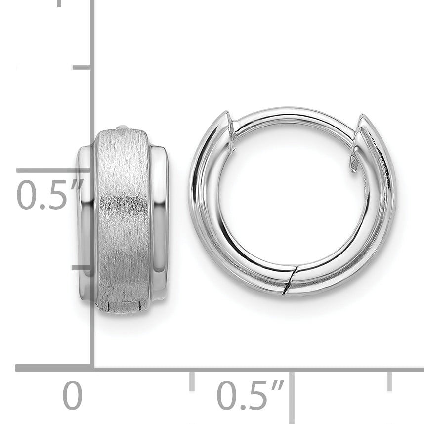 Sterling Silver Rhodium-plated Brushed and Polished 5.75mm x 11.5mm Hinged Hoop Earrings