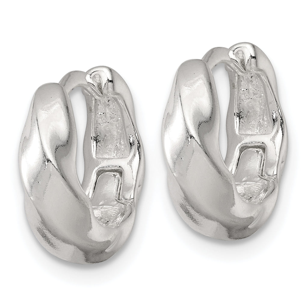 Sterling Silver Polished Twisted Tapered Round Hinged Hoop Earrings