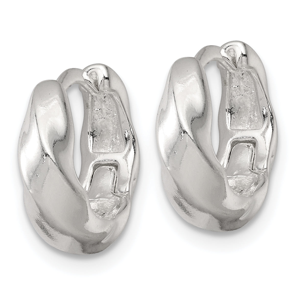 Sterling Silver Polished Twisted Tapered Round Hinged Hoop Earrings