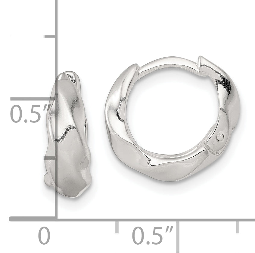 Sterling Silver Polished Twisted Tapered Round Hinged Hoop Earrings