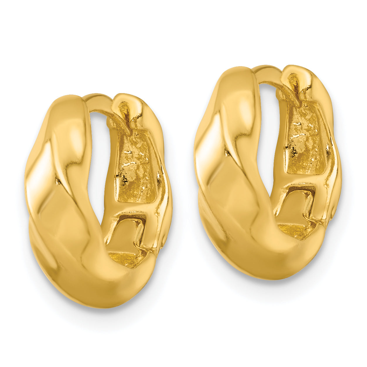 Sterling Silver Gold-tone Polished Twisted Tapered Round Hinged Hoop Earrings Secondary image