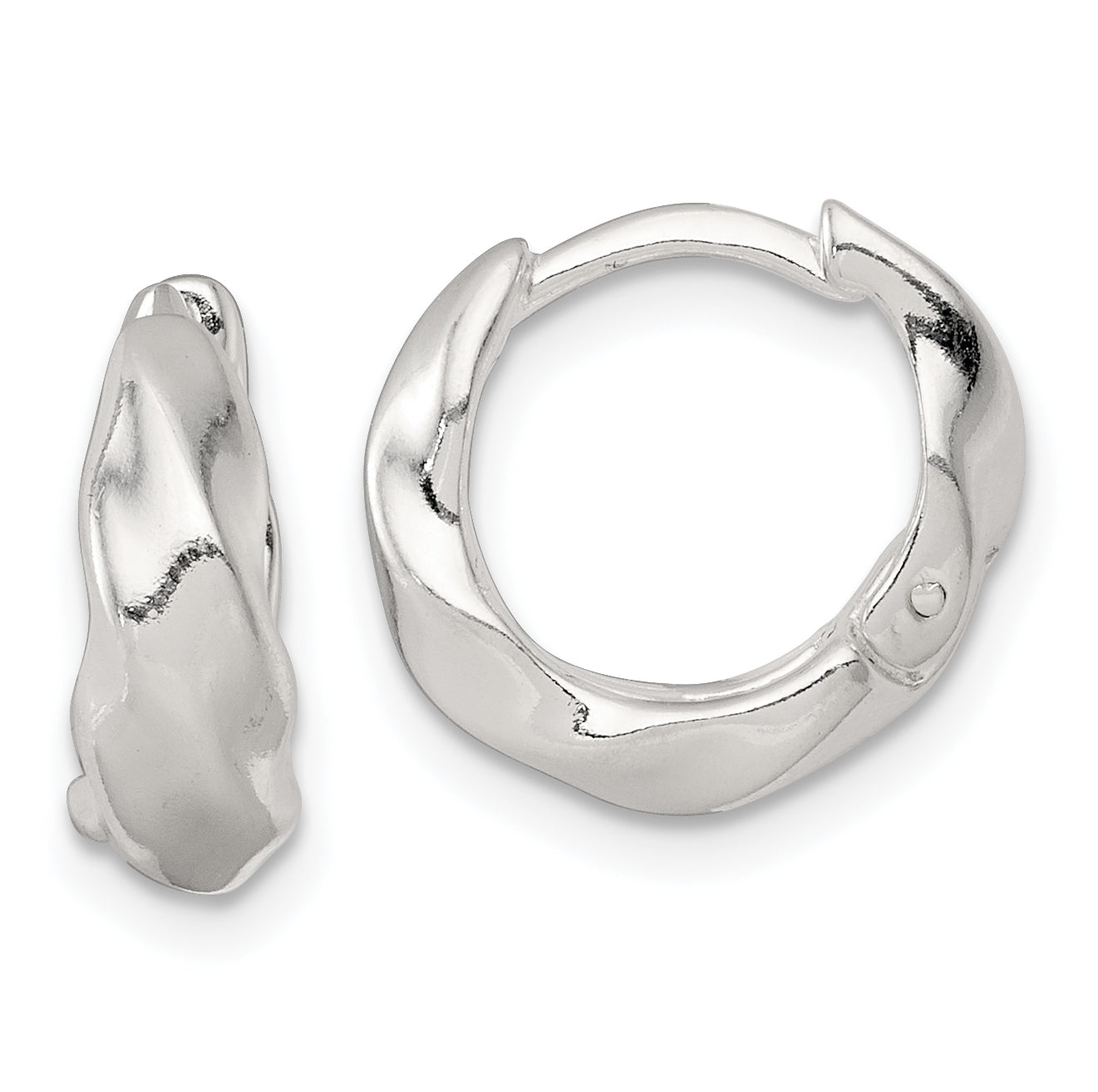 Sterling Silver Polished Twisted Tapered Round Hinged Hoop Earrings