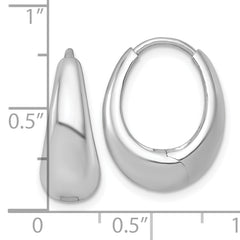 Sterling Silver Rhodium-plated Polished Tapered Oval Hinged Hoop Earrings