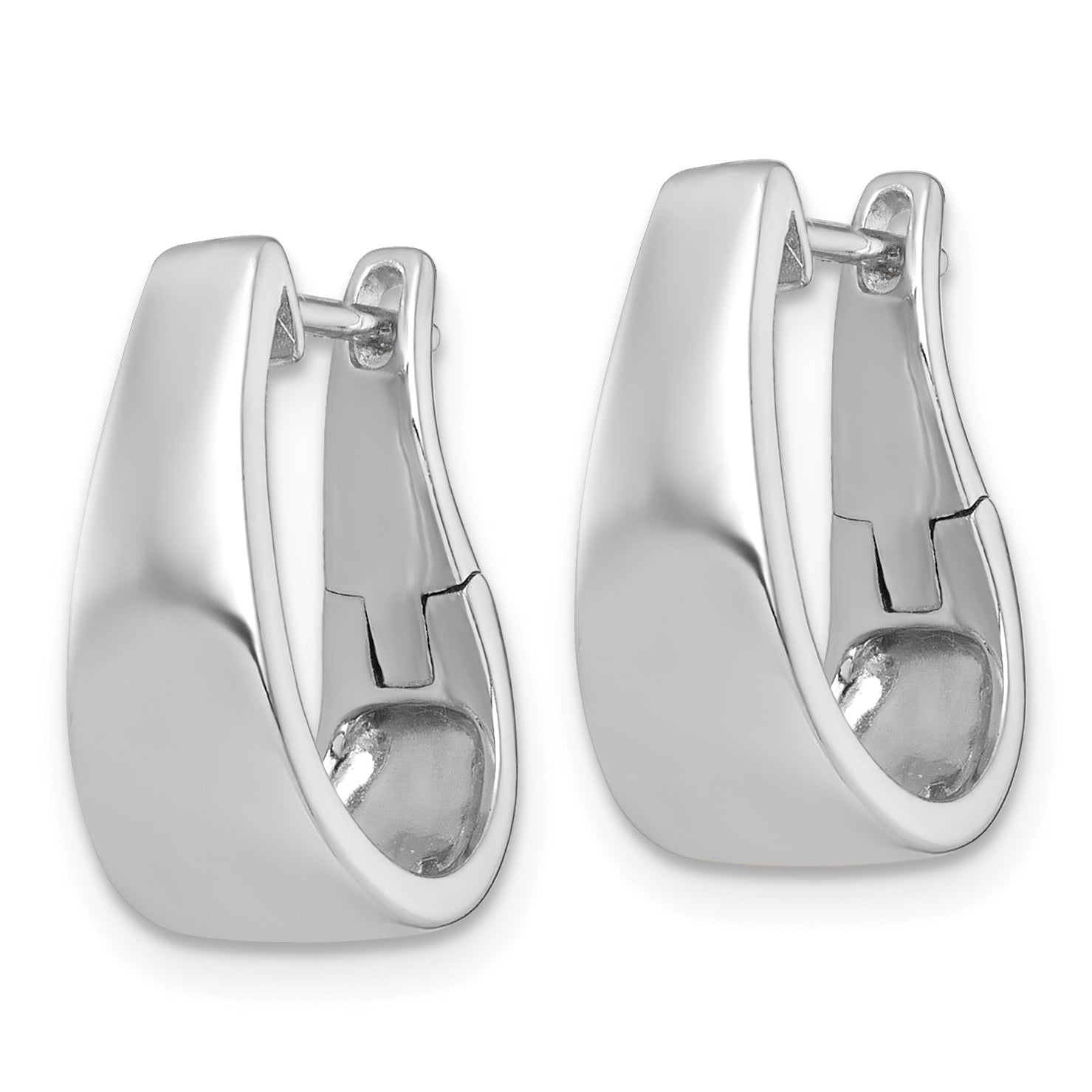 Sterling Silver Rhodium-plated Polished Tapered Hinged Hoop Earrings