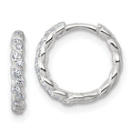Sterling Silver Polished and Twisted 2.2mm x 12mm CZ Hinged Round Hoop Earrings