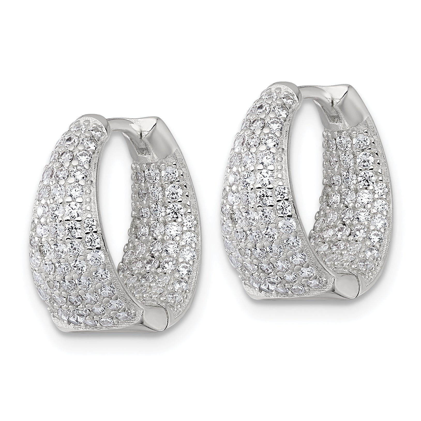 Sterling Silver Polished Tapered In and Out CZ 16mm Hinged Round Hoop Earrings Secondary image
