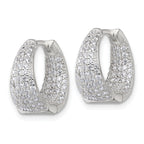 Sterling Silver Polished Tapered In and Out CZ 16mm Hinged Round Hoop Earrings
