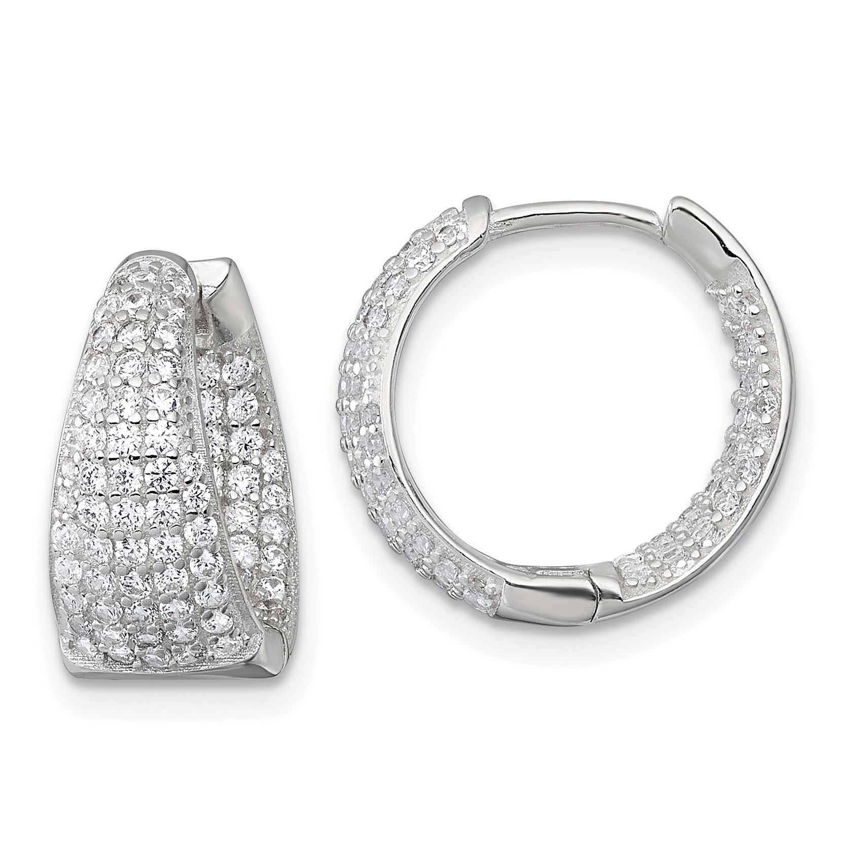 Sterling Silver Polished Tapered In and Out CZ 16mm Hinged Round Hoop Earrings Main image