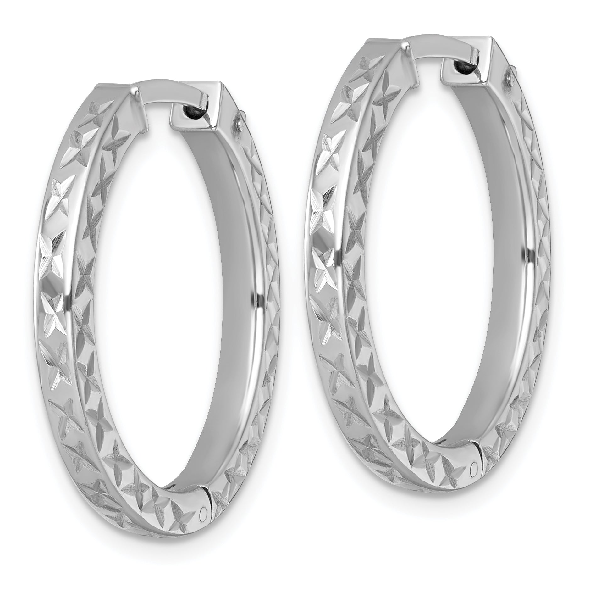 Sterling Silver Rhodium-plated Polished Diamond-cut 3x28mm with Safety Lock Hinged Square Tube Hoop Earrings Secondary image