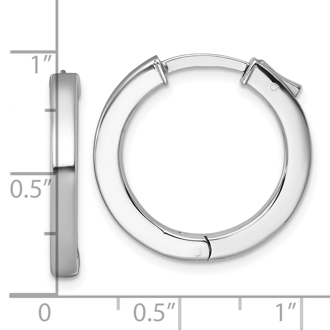 Sterling Silver Rhodium-plated Polished 3x23mm Hinged Square Tube Hoop Earrings