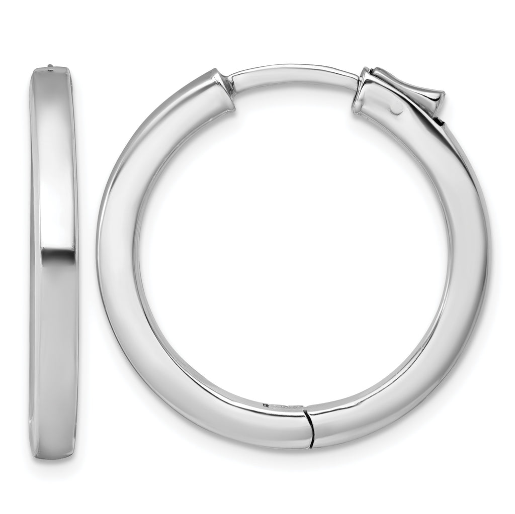 Sterling Silver Rhodium-plated Polished 3x28mm Hinged Square Tube Hoop Earrings