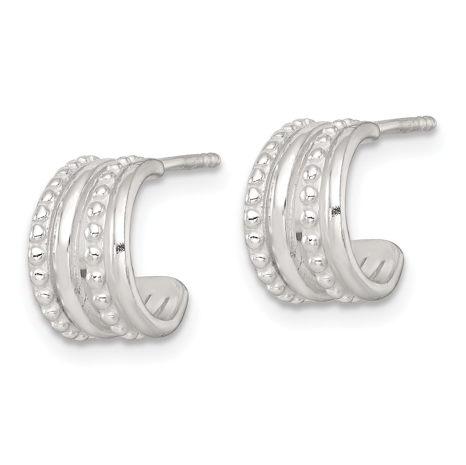 Sterling Silver Polished and Beaded 4-Row C-Hoop Post Earrings Secondary image