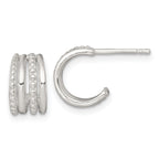 Sterling Silver Polished and Beaded 4-Row C-Hoop Post Earrings