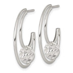 Sterling Silver Polished Textured Moveable Disc Fancy Crescent Moon C-Hoop Post Earrings