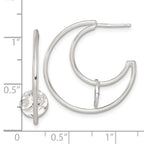 Sterling Silver Polished Textured Moveable Disc Fancy Crescent Moon C-Hoop Post Earrings