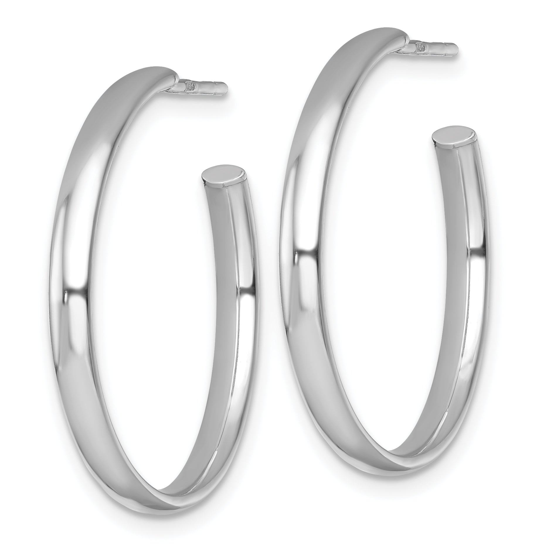 Sterling Silver Rhodium-plated Polished 3.00 x 28mm C-Hoop Post Earrings
