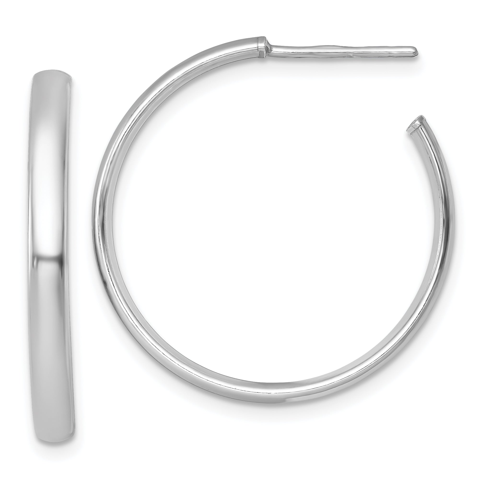 Sterling Silver Rhodium-plated Polished 3.00 x 28mm C-Hoop Post Earrings