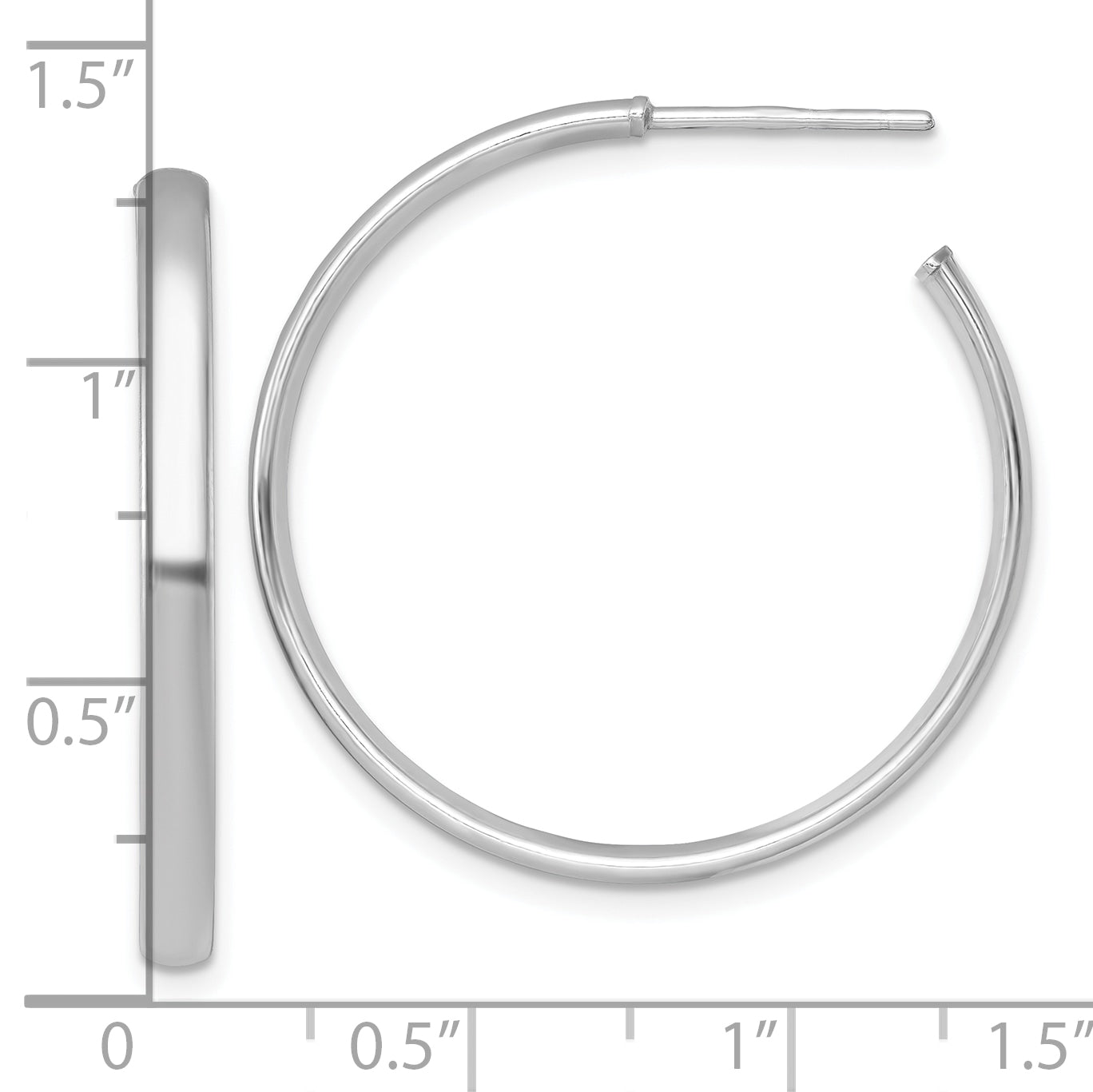 Sterling Silver Rhodium-plated Polished 3.00 x 32mm C-Hoop Post Earrings