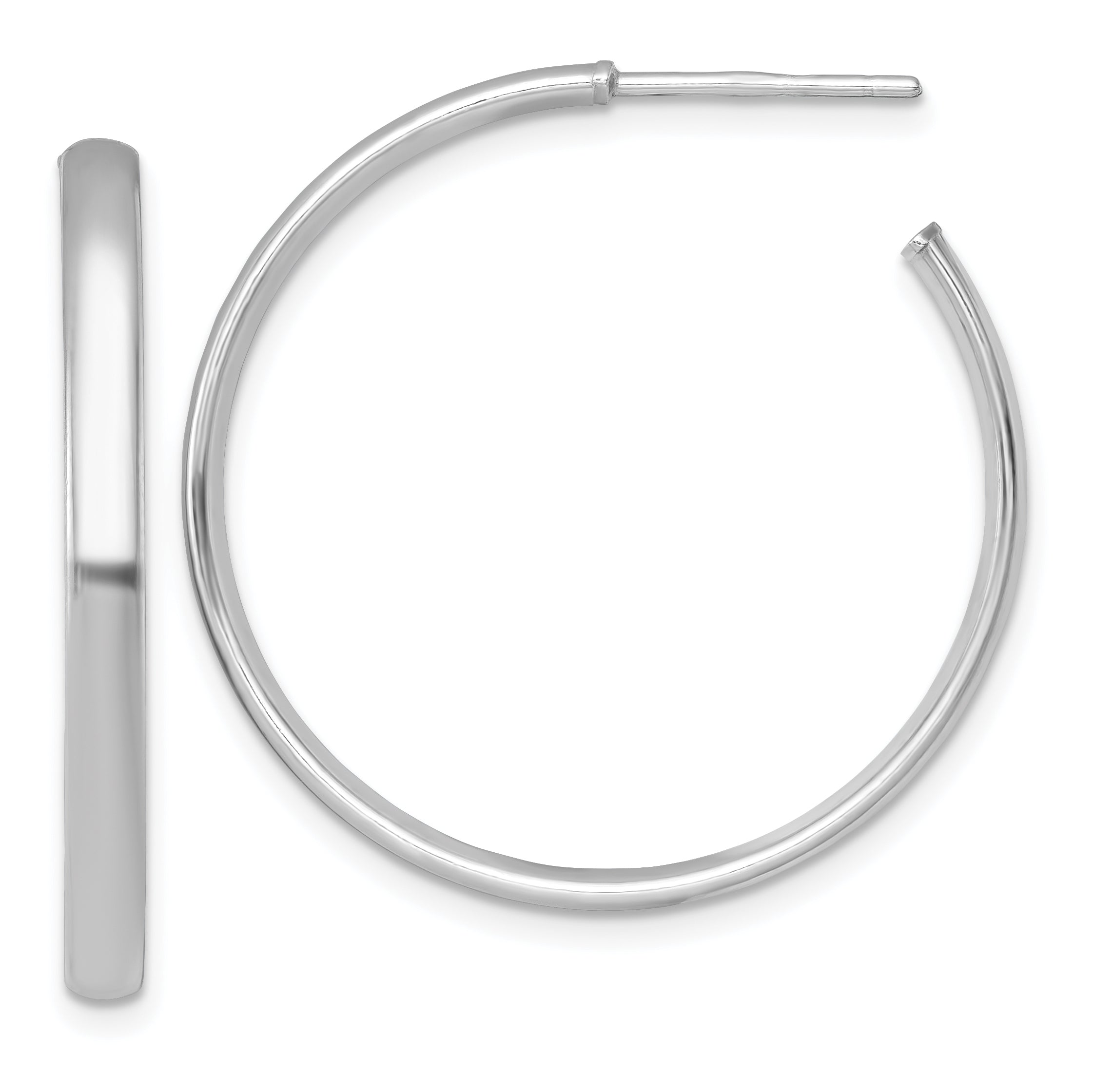 Sterling Silver Rhodium-plated Polished 3.00 x 32mm C-Hoop Post Earrings