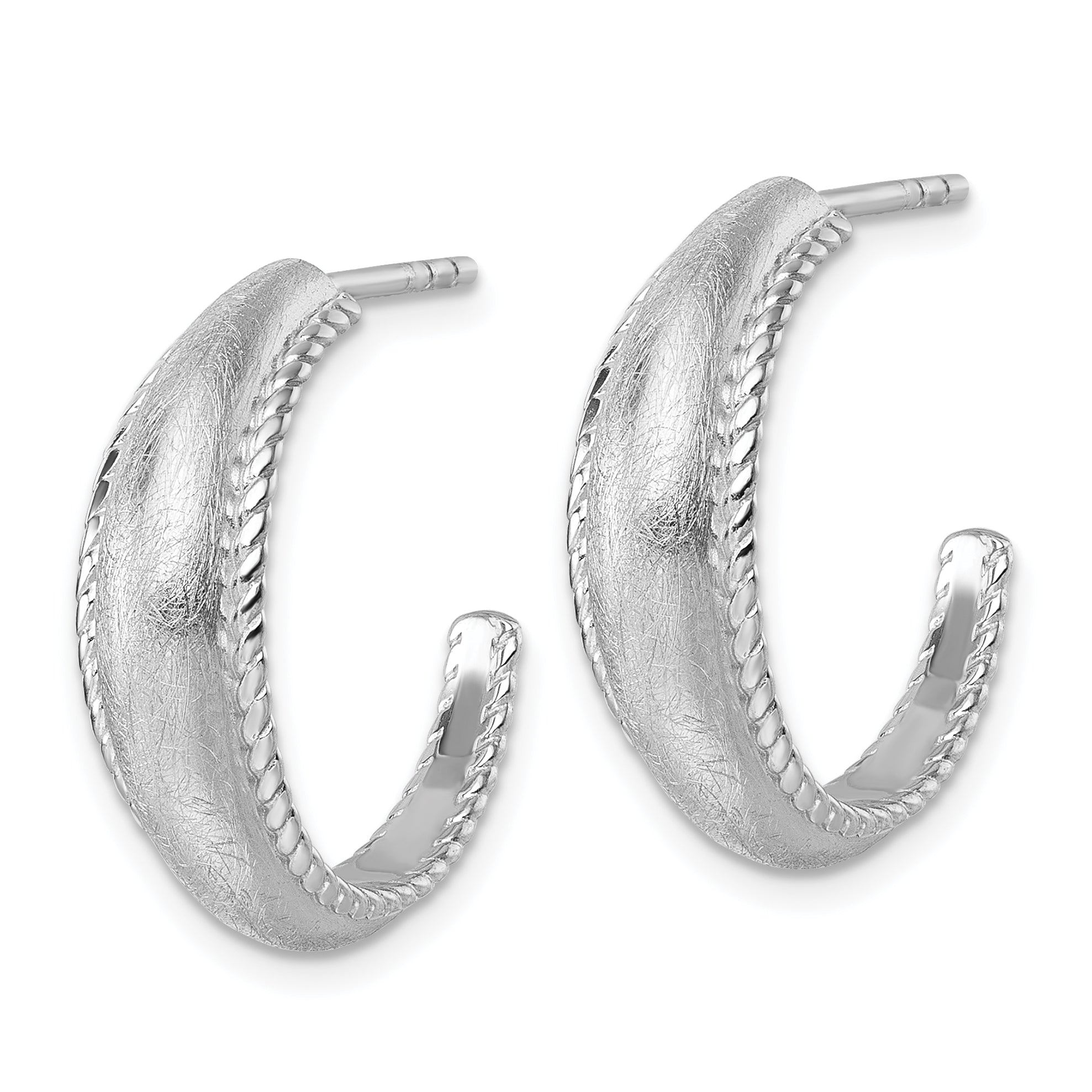 Sterling Silver Rhodium-plated Polished and Scratch Finish C-Hoop Post Earrings Secondary image